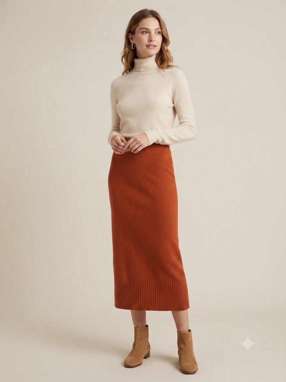 Kaliyana Sz S Orange Knit Midi Pull On Lagenlook Skirt